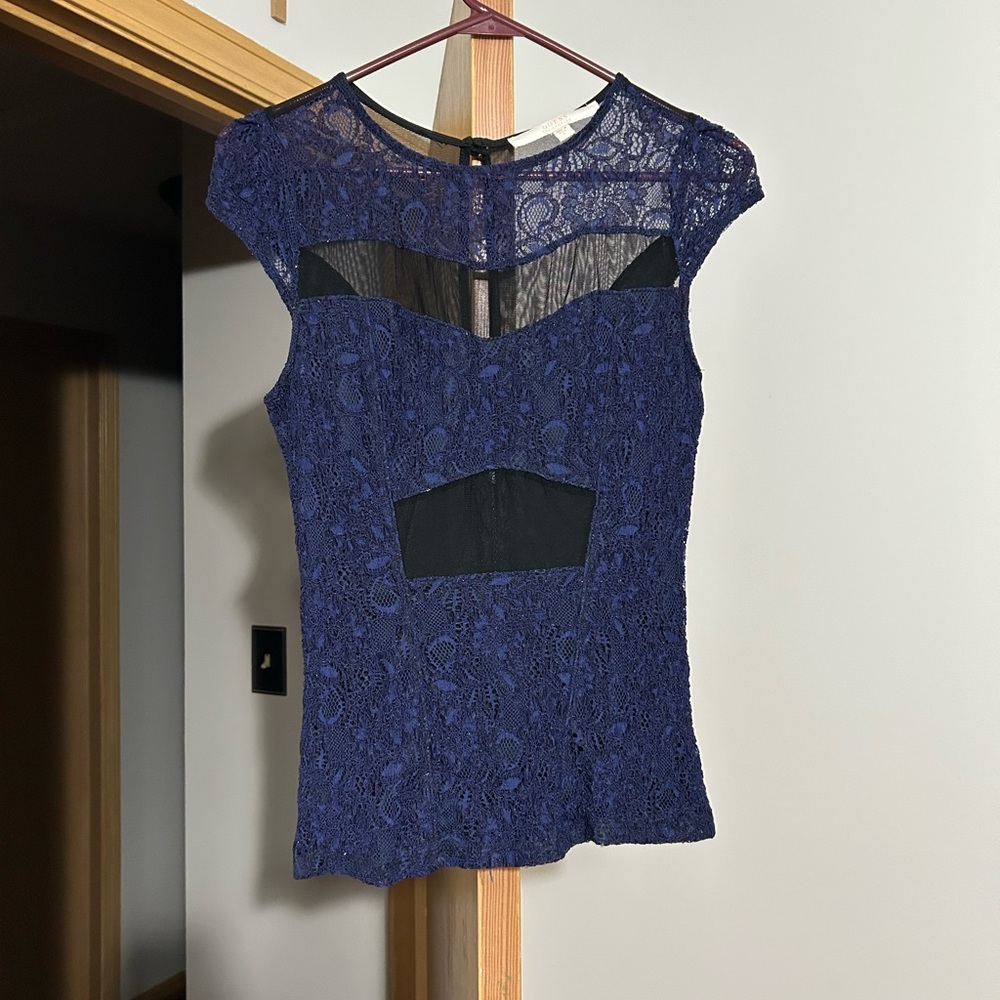 Guess Laced Sleeve Blouse - Deep Blue
